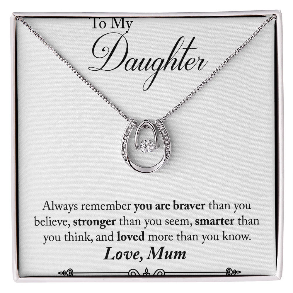 Mum to Daughter Braver Lucky Horseshoe Necklace Standard Box